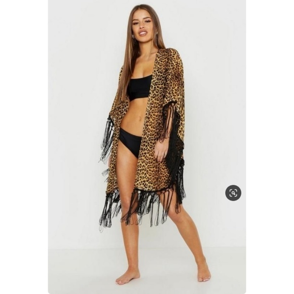 💕VERONICA M💕 Fringe Leopard Print Kimono Medium NWOT - Picture 12 of 13